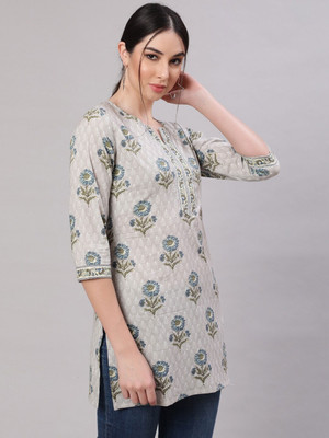 Fyunl Casual Printed Women Grey Top