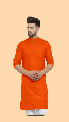 VINAARI Men Solid A-line Kurta(Orange)