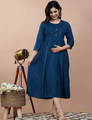 Kiaaron Women Solid Anarkali Kurta(Blue)