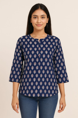 Comficloud Women Floral Print, Printed Straight Kurta(Blue, White)