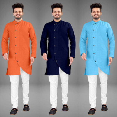 DIAMOND CLUSTER Men Self Design Trail Cut Kurta(Multicolor)