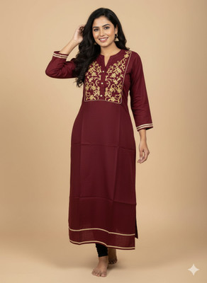 ZODO Women Embroidered A-line Kurta(Maroon)