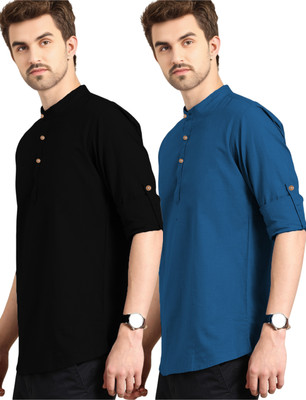 Univibe Men Solid Straight Kurta(Blue)