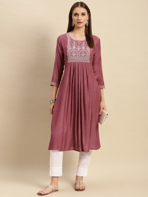 Rangita Women Embroidered A-line Kurta(Pink)