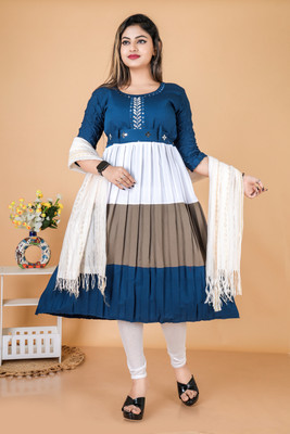 Tanvi Fashoin Women Colorblock Anarkali Kurta(Multicolor)