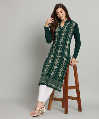 HERMISTON Women Self Design Straight Kurta(Green)