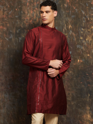 Melange by Lifestyle Men Solid Straight Kurta(Red)