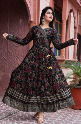 ANUPRIYA CREATION Women Printed Anarkali Kurta(Black, Maroon, Gold)