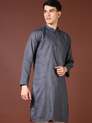 V-MART Men Solid A-line Kurta(Grey)