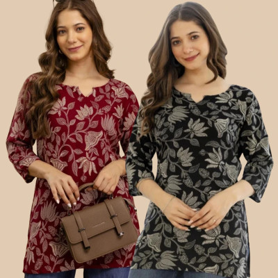 Adnika collection Women Printed Straight Kurta(Multicolor)
