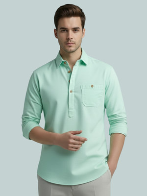 Vida Loca Men Solid A-line Kurta(Silver)