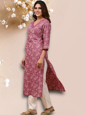 PRAYAARI FASHIONS Women Self Design Straight Kurta(Purple)