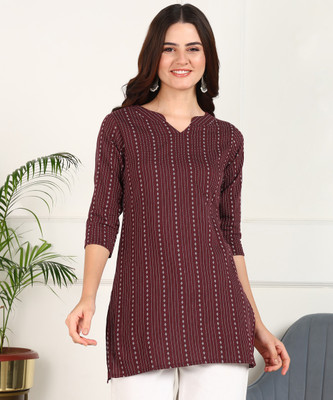 Moda Rapido Women Striped Straight Kurta(Maroon)
