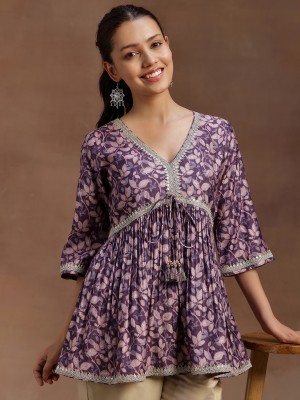 LIBAS Women Printed A-line Kurta(Purple)