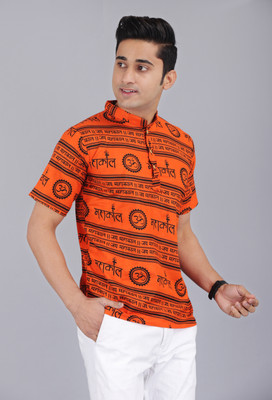 Fab kalakriti Men Printed Casual Orange Shirt