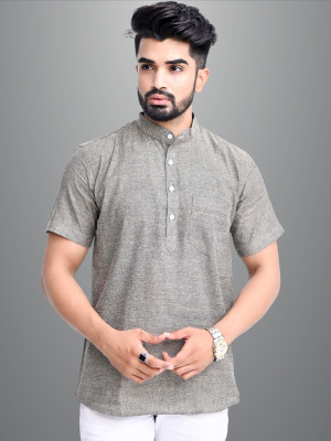QuaClo Men Solid Straight Kurta(Grey)