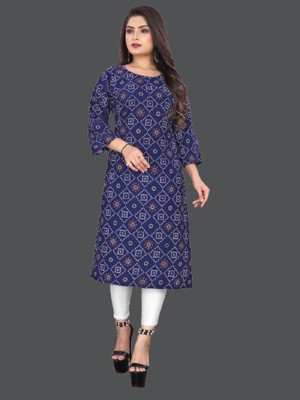 dharmanandan creation Women Printed Straight Kurta(Blue)