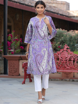 KURTIES Women Printed, Paisley A-line Kurta(Purple)