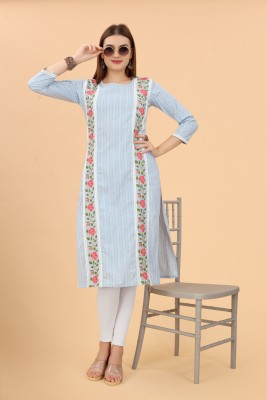 Pink N Pearl Women Embroidered A-line Kurta(Light Blue, White)