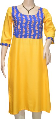 Anush Collections Women Self Design Ethnic Dress Kurta(Yellow)