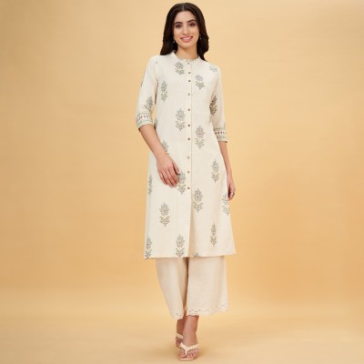 Rangmanch by Pantaloons Women Printed Straight Kurta(White)