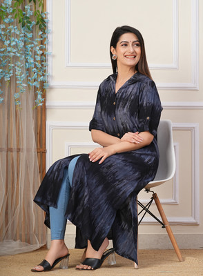 Lee Ropa Women Dyed/Ombre A-line Kurta(Blue)