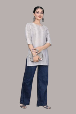 Rangrasiya Women Striped A-line Kurta(White)