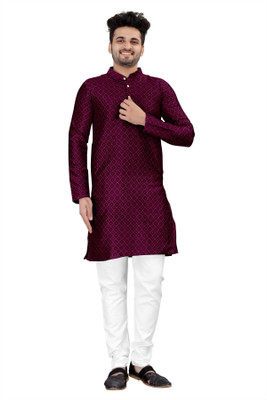 PARALLEL TIMES Men Solid Straight Kurta(Maroon)