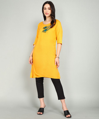 Anvi creation Women Printed Straight Kurta(Yellow)