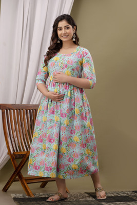 Kilangi fashions Women Printed Anarkali Kurta(Light Blue)