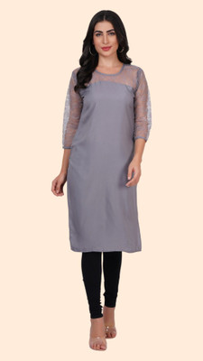 Adgood fashion Women Solid Straight Kurta(Grey)