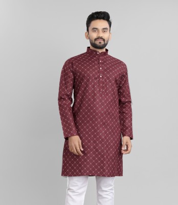 Nnc Men Printed Straight Kurta(Maroon)