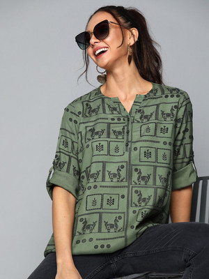 KANCH CREATION Women Printed Straight Kurta(Green)