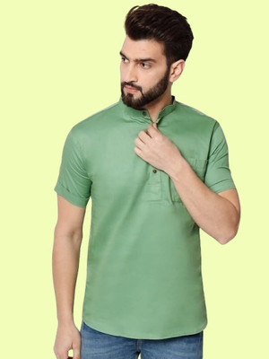 Super Westan Men Solid Straight Kurta(Green)