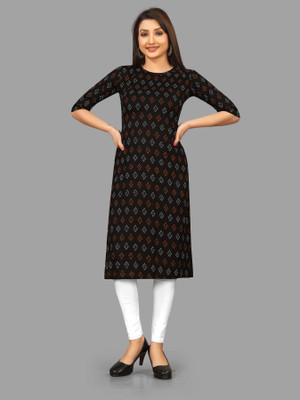 LOZZBY Women Printed Straight Kurta(Black)