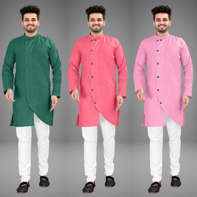 GRATITUDE ROCK Men Self Design Asymmetric Kurta(Multicolor)