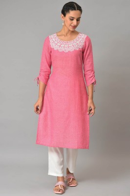 Aurelia Women Self Design Straight Kurta(Pink, White)