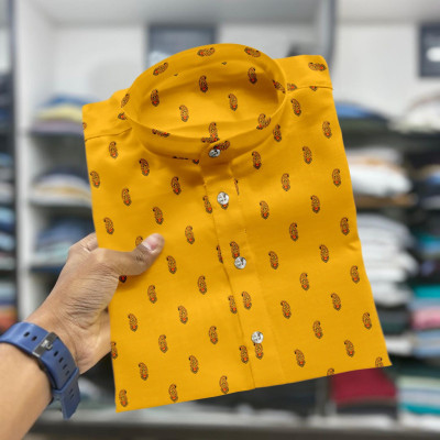 Nnc Men Printed Straight Kurta(Yellow)