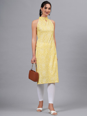 Jyoti Women Bandhani Straight Kurta(Yellow)