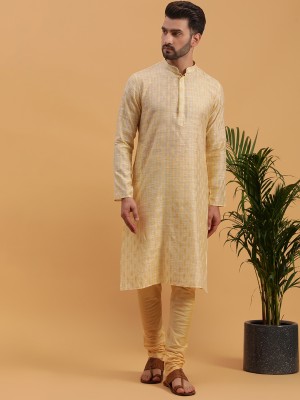 Namaskar Men Self Design Straight Kurta(Beige, Gold)