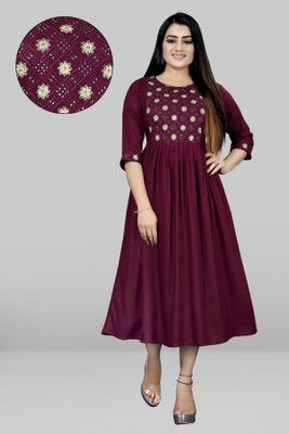RANGRAIL Women Embroidered Anarkali Kurta(Maroon)