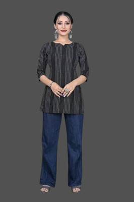 texpa Women Printed Straight Kurta(Grey)