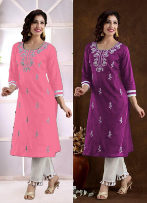 SISTO Women Chikan Embroidery Straight Kurta(Multicolor)