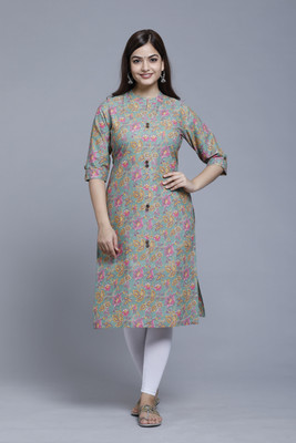 Mahruchi Textile Women Block Print Straight Kurta(Light Green)