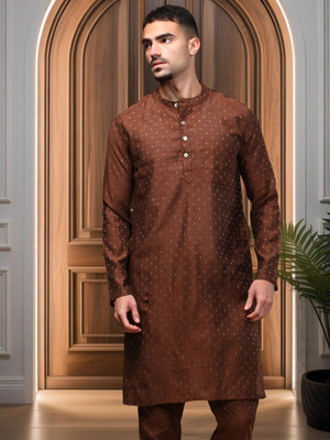 Whiteheart Men Printed Straight Kurta(Brown)