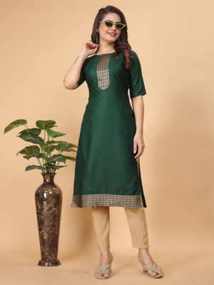 Gurudev fashion Women Embroidered, Embellished Straight Kurta(Green)