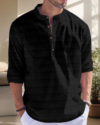 SPOQUE Men Printed Straight Kurta(Black)
