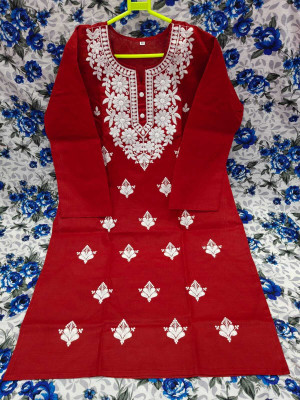 ABCOLLECTION Women Embroidered Straight Kurta(Red)