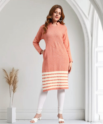 HEMLOCK Women Striped Straight Kurta(Pink)