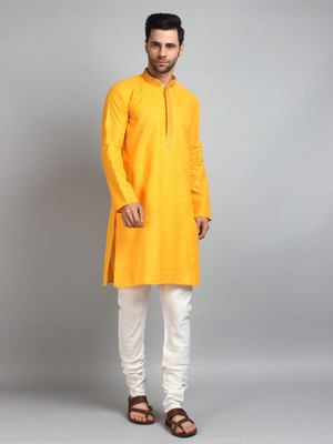 relevance Men Self Design Straight Kurta(Yellow)